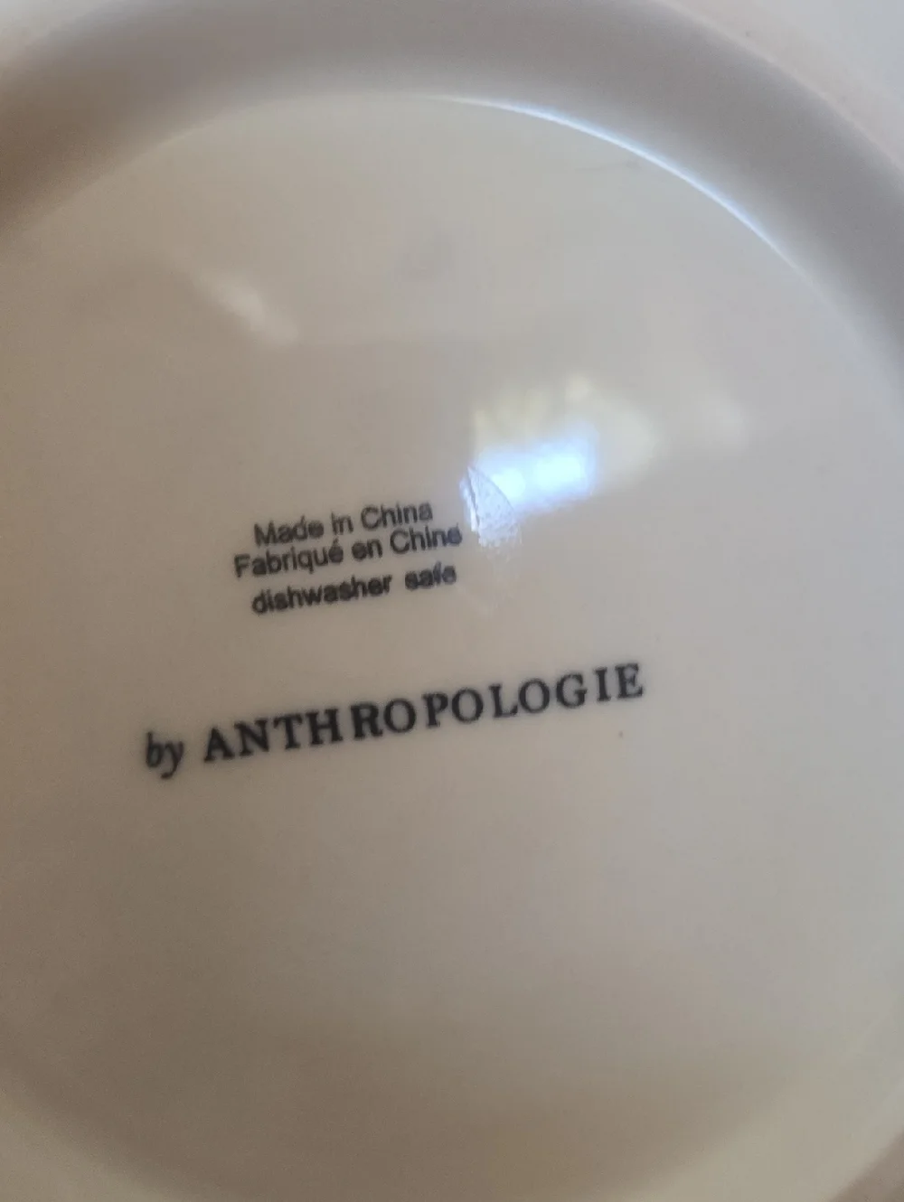 Anthropologie Large White/Red Ribbon Accent Serving Bowl